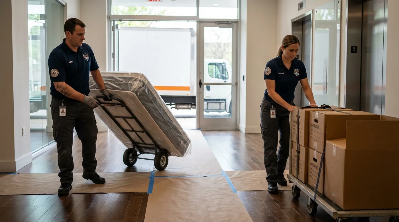 Professional apartment movers loading elevator in Lahaina, HI