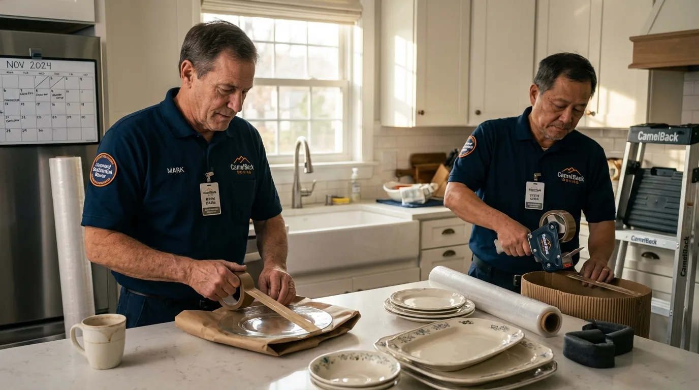 Professional crew packing kitchen dishware in Lahaina, HI
